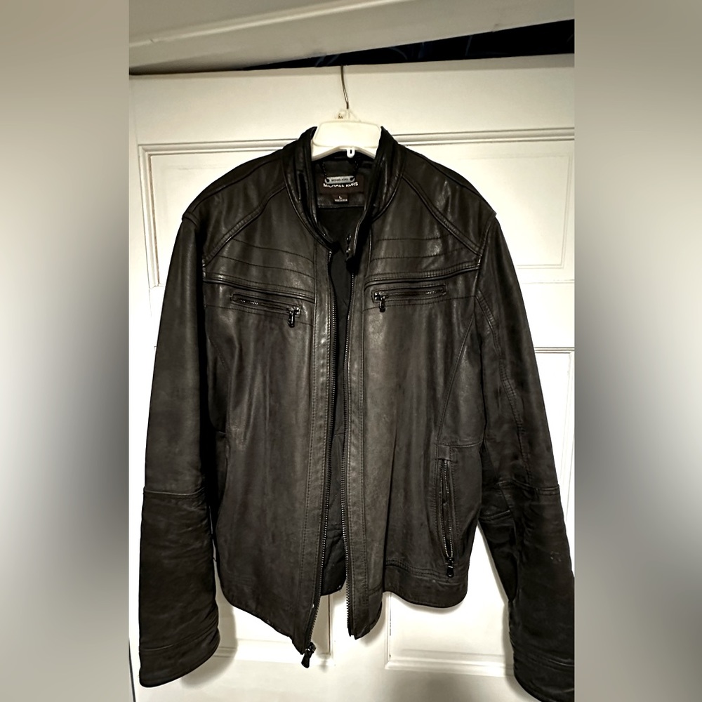 MICHAEL Michael Kors Men's Perforated Leather Moto Jacket (L)